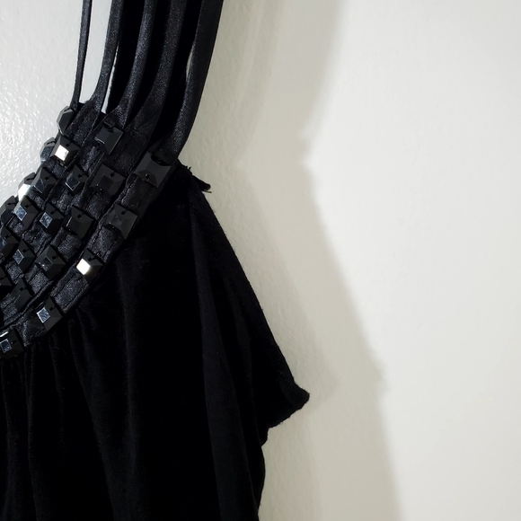 Body Central Black Womens Camisol Tank Top Embellished Neck Line Large - Picture 4 of 11